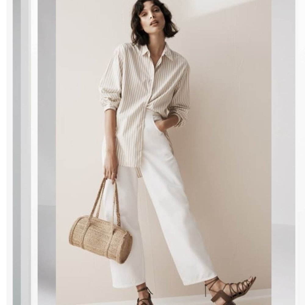 Nili Lotan Noa Stripe Cotton Button Up Shirt M